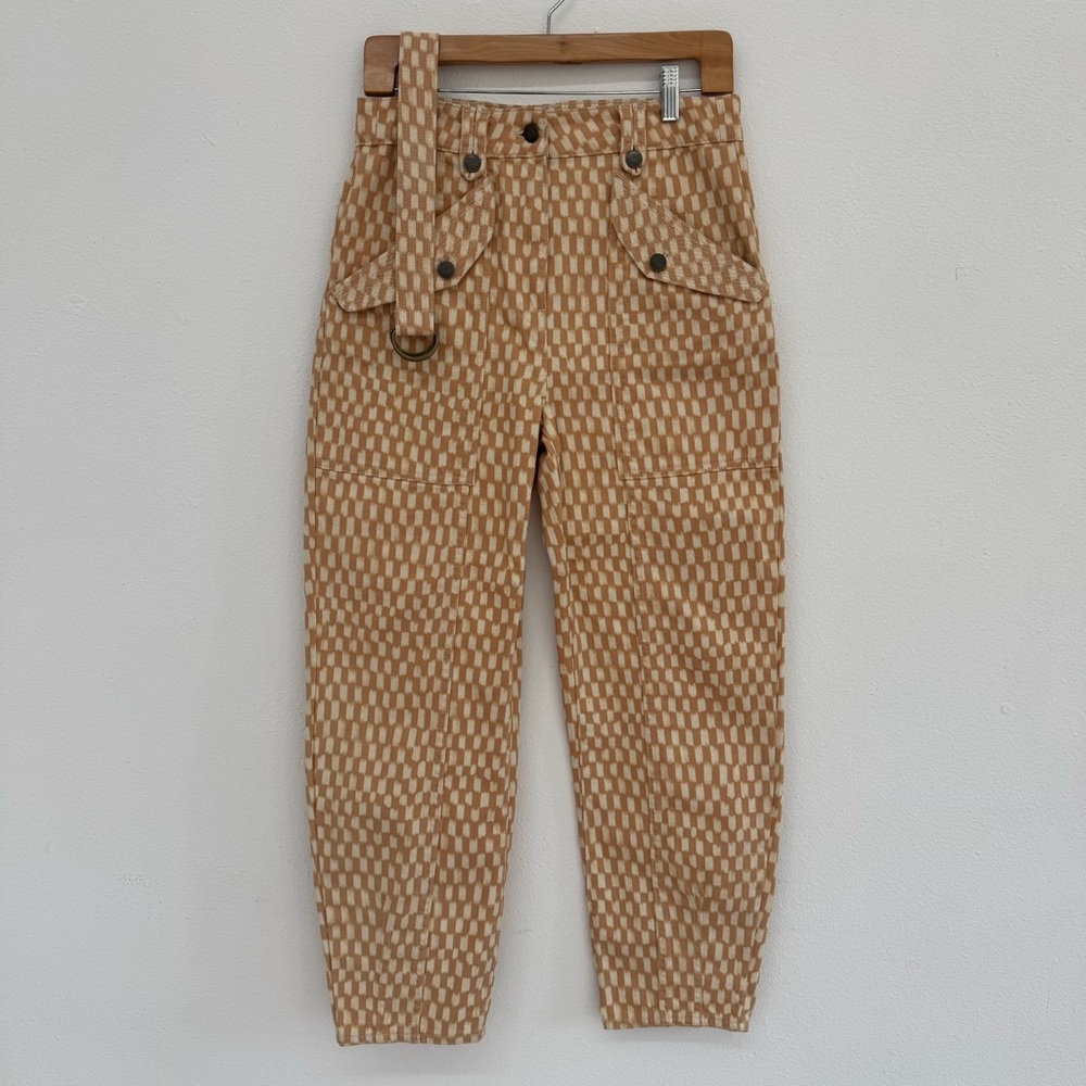 Stylish Tan Geometric Pants with Belt